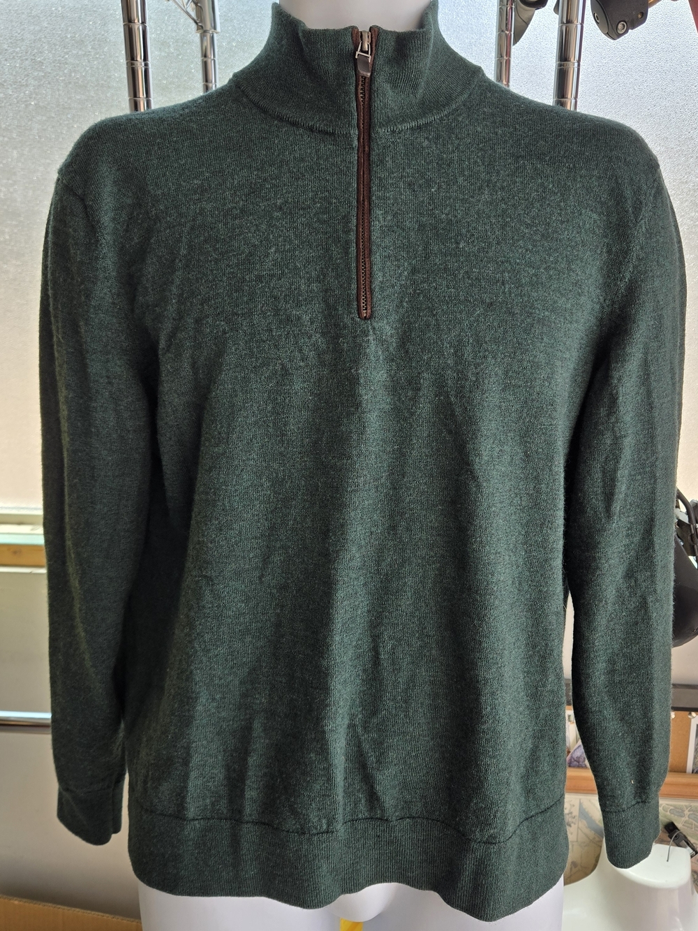 100% Merino Wool UNTUCKit Men's Green Quarter-Zip Belguardo W/ Suede Sweater